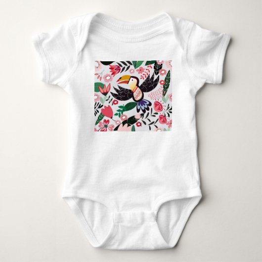 Tropische vogels, bloemendoedelpatroon. romper (Voorkant)