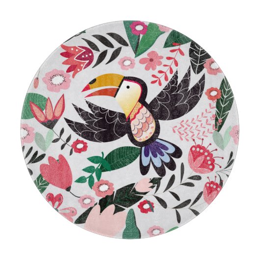 Tropische vogels, bloemendoedelpatroon. snijplank (Voorkant)