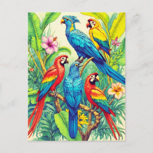 Tropische Vogels Botanische Illustratie Briefkaart (Voorkant)