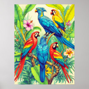 Tropische Vogels Botanische Illustratie Poster