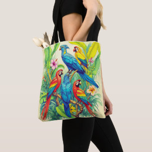 Tropische Vogels Botanische Illustratie Tote Bag