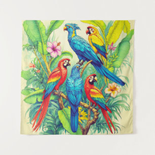 Tropische Vogels Botanische Illustratie Wandkleed