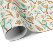 Tropische vogels en bladeren in aardetinten cadeaupapier (Rol Hoek)