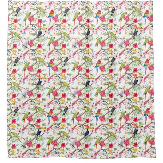 Tropische vogels en bloemen douchegordijn (Voorkant)