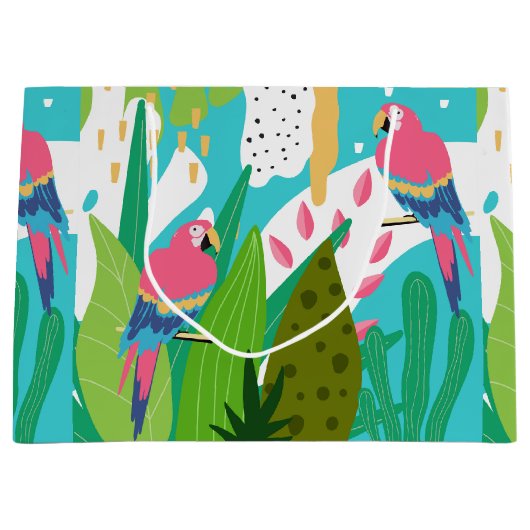 Tropische vogels en bloemen groot cadeauzakje (Voorkant)