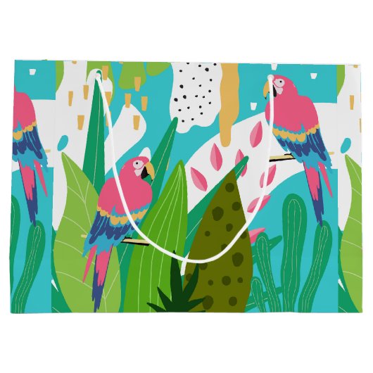 Tropische vogels en bloemen groot cadeauzakje (Achterkant)