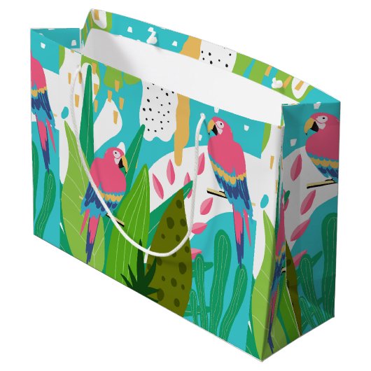 Tropische vogels en bloemen groot cadeauzakje (Achterkant Gekanteld)