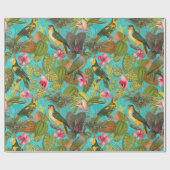 Tropische vogels en bloemen in het Oerwoud-blauwgr Cadeaupapier (Vlak)