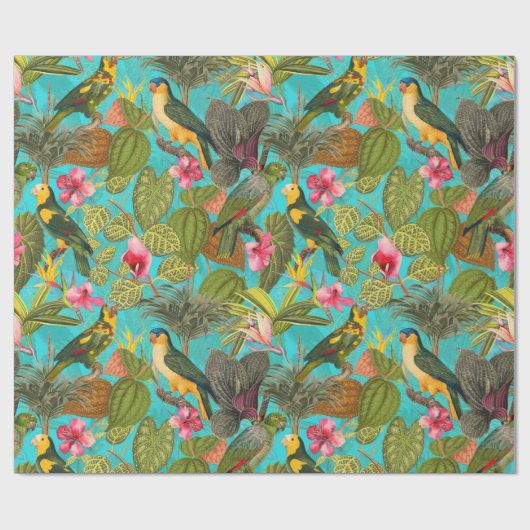 Tropische vogels en bloemen in het Oerwoud-blauwgr Cadeaupapier (Vlak)