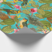 Tropische vogels en bloemen in het Oerwoud-blauwgr Cadeaupapier (Hoek)