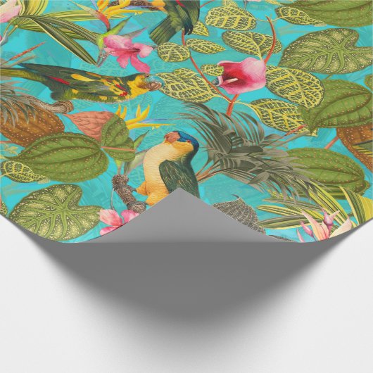 Tropische vogels en bloemen in het Oerwoud-blauwgr Cadeaupapier (Hoek)