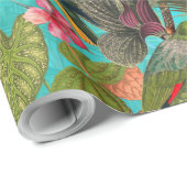 Tropische vogels en bloemen in het Oerwoud-blauwgr Cadeaupapier (Rol Hoek)