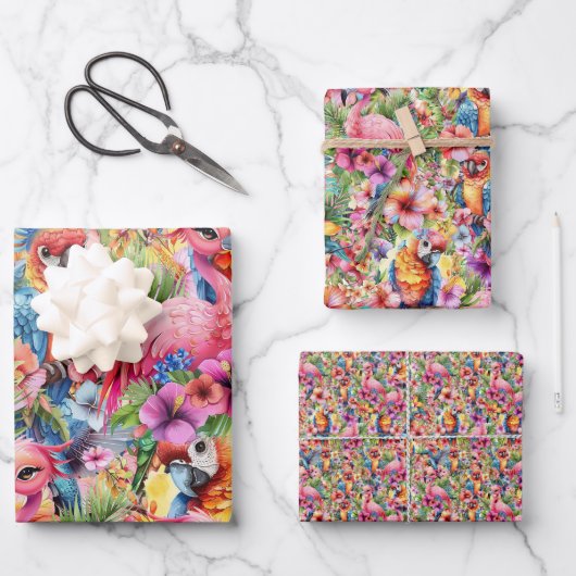 Tropische vogels en bloemen inpakpapier vel (Voorkant)