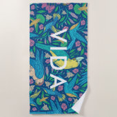 Tropische vogels en bloemen kleurrijk patroon strandlaken (Voorkant)