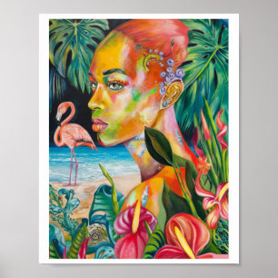 Tropische Vogels En Bloemen - Orange Bliss Sticker Poster