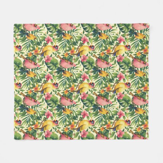 Tropische vogels en bloemen Sherpa gooien deken (Voorkant (Horizontaal))