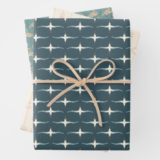 Tropische vogels en kuststrand - Blues Inpakpapier Vel (In situ)