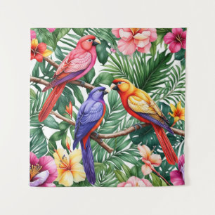 Tropische vogels en levendige bloemen wandkleed