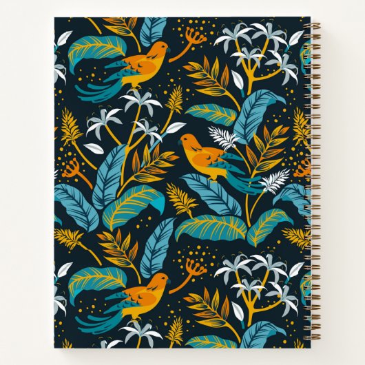 Tropische vogels en Natuur Patroon, geel en blauw Notitieboek (Achterkant)