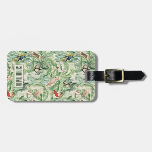 tropische vogels en palmbladeren bagagelabel (Voorkant horizontaal)