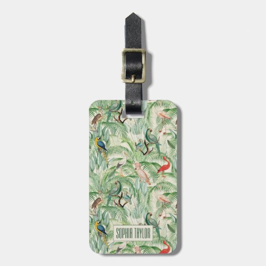 tropische vogels en palmbladeren bagagelabel (Voorkant verticaal)