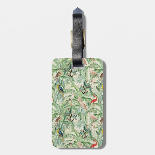 tropische vogels en palmbladeren bagagelabel (Achterkant verticaal)