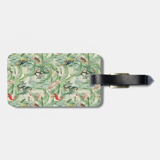  tropische vogels en palmbladeren bagagelabel (Achterkant horizontaal)