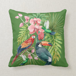 Tropische vogels exotische bloemen groen wit kussen