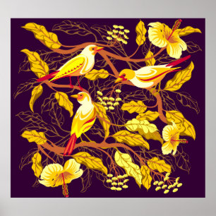 Tropische vogels Exotische bloemen illustratie Poster