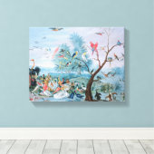 Tropische vogels in een landschap canvas afdruk (Insitu (Houten vloer))