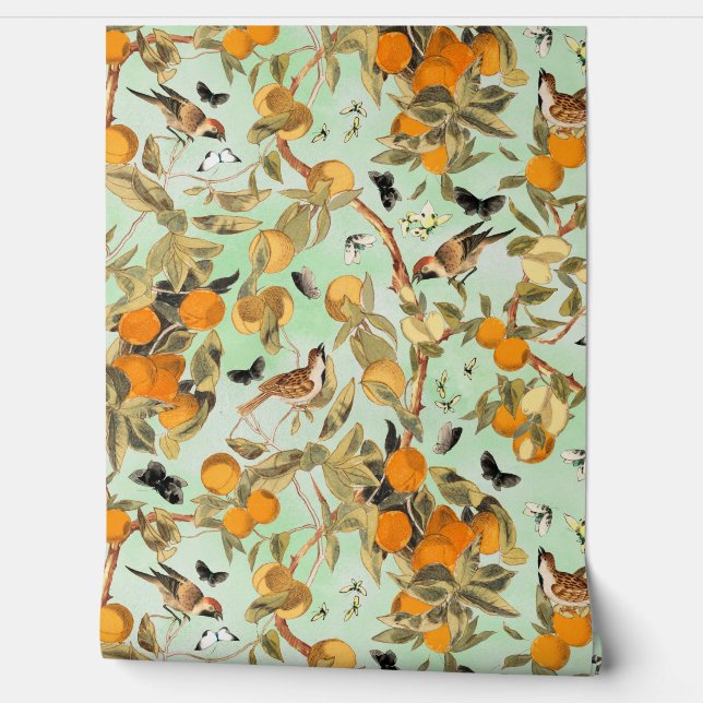  tropische vogels in fruittuin Chinoiserie Behang (Afrollen)