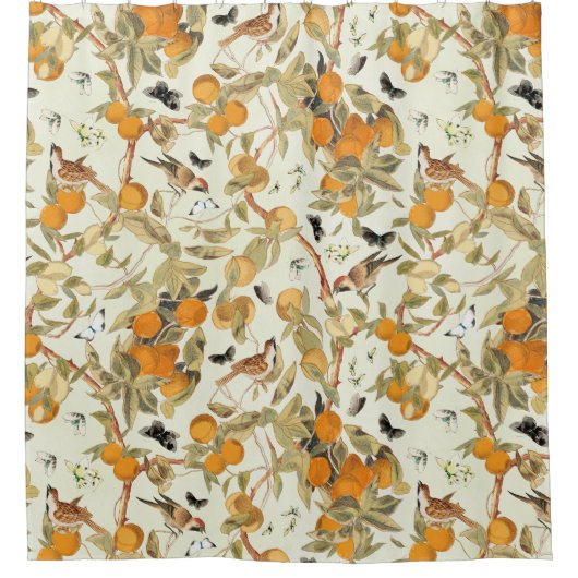 tropische vogels in fruittuin Chinoiserie Douchegordijn (Voorkant)