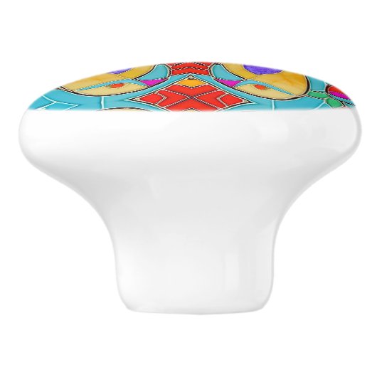 Tropische vogels in Glas in lood - kleurrijke moza Keramische Knop (Zijkant)