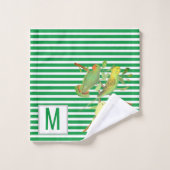 Tropische vogels in groene witte strepen - monogra bad handdoek (Wasdoekje)