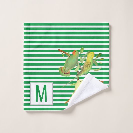 Tropische vogels in groene witte strepen - monogra bad handdoek (Wasdoekje)