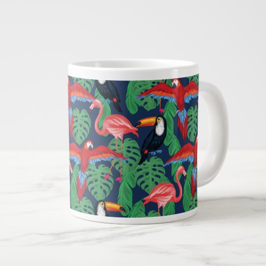 Tropische vogels in heldere kleuren grote koffiekop (Voorkant rechts)
