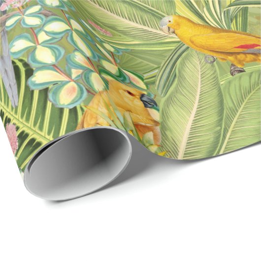 Tropische  vogels in Oerwoud Paradise-geel Cadeaupapier (Rol Hoek)