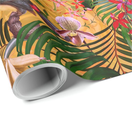 Tropische  vogels in Oerwoud Paradise-geel Cadeaupapier (Rol Hoek)