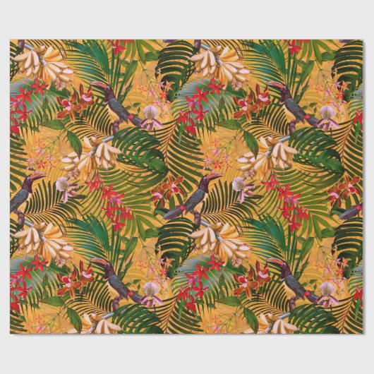 Tropische  vogels in Oerwoud Paradise-geel Cadeaupapier (Vlak)