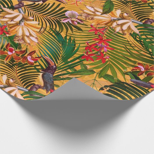 Tropische  vogels in Oerwoud Paradise-geel Cadeaupapier (Hoek)