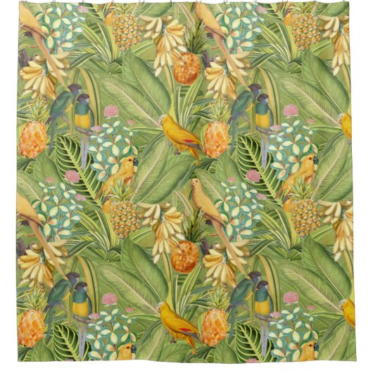 Tropische vogels in Oerwoud Paradise-geel Douchegordijn (Voorkant)