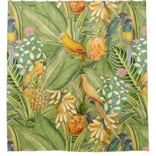 Tropische vogels in Oerwoud Paradise-geel Douchegordijn (Voorkant)