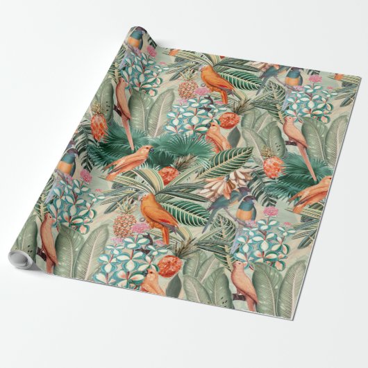 Tropische  vogels in Oerwoud Paradise sepia Cadeaupapier (Uitgerold)