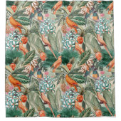 Tropische  vogels in Oerwoud Paradise sepia Douchegordijn (Voorkant)