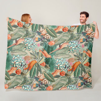 Tropische  vogels in Oerwoud Paradise sepia Fleece Deken