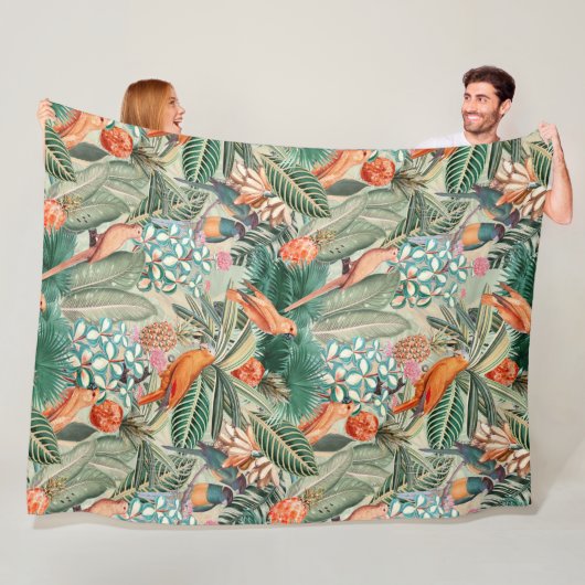 Tropische  vogels in Oerwoud Paradise sepia Fleece Deken (In situ)