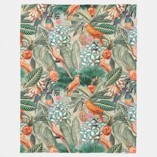 Tropische  vogels in Oerwoud Paradise sepia Fleece Deken (Voorkant)