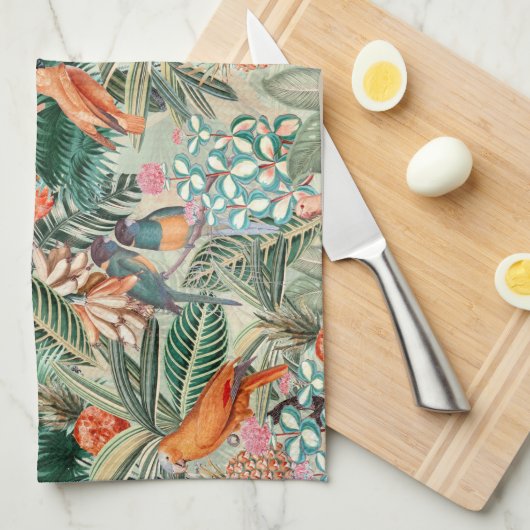 Tropische vogels in Oerwoud Paradise sepia Theedoek (Quarter Fold)