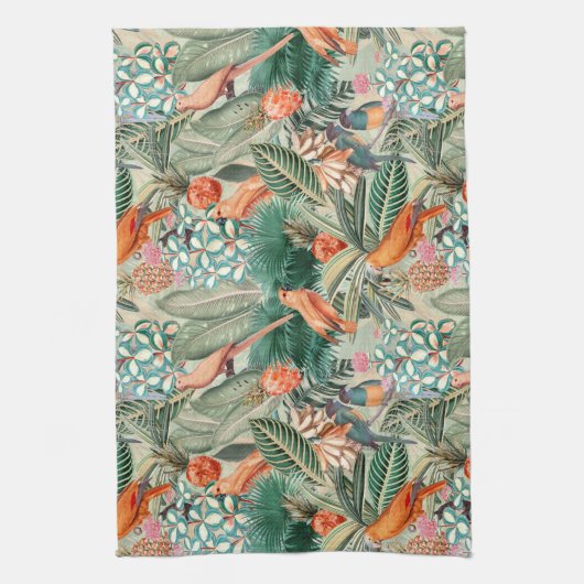 Tropische vogels in Oerwoud Paradise sepia Theedoek (Verticaal)