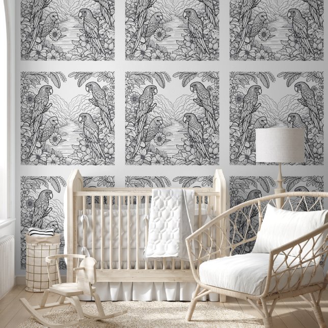 Tropische vogels kleuren behang (Kinderen)
